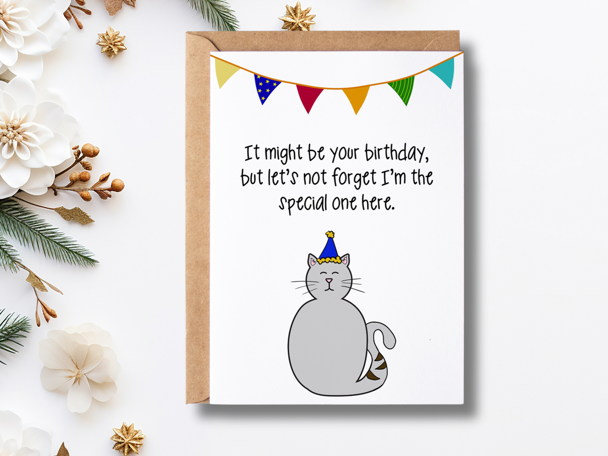 Printable Birthday Card from Cat by PinkFish Shop for Free Printable 90th Birthday Cards