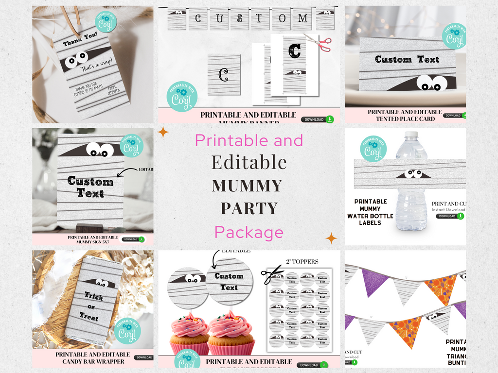 Printable and editable mummy party package