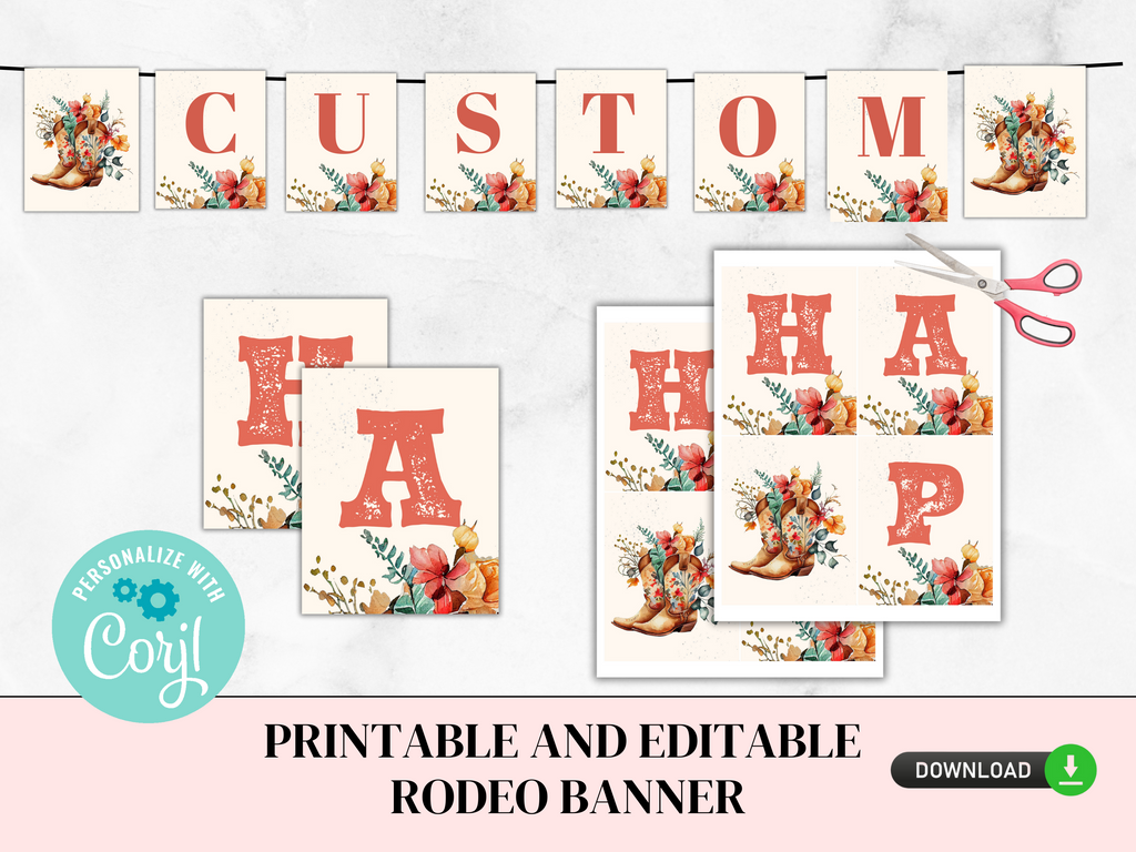 Printable and editable boho rodeo banner