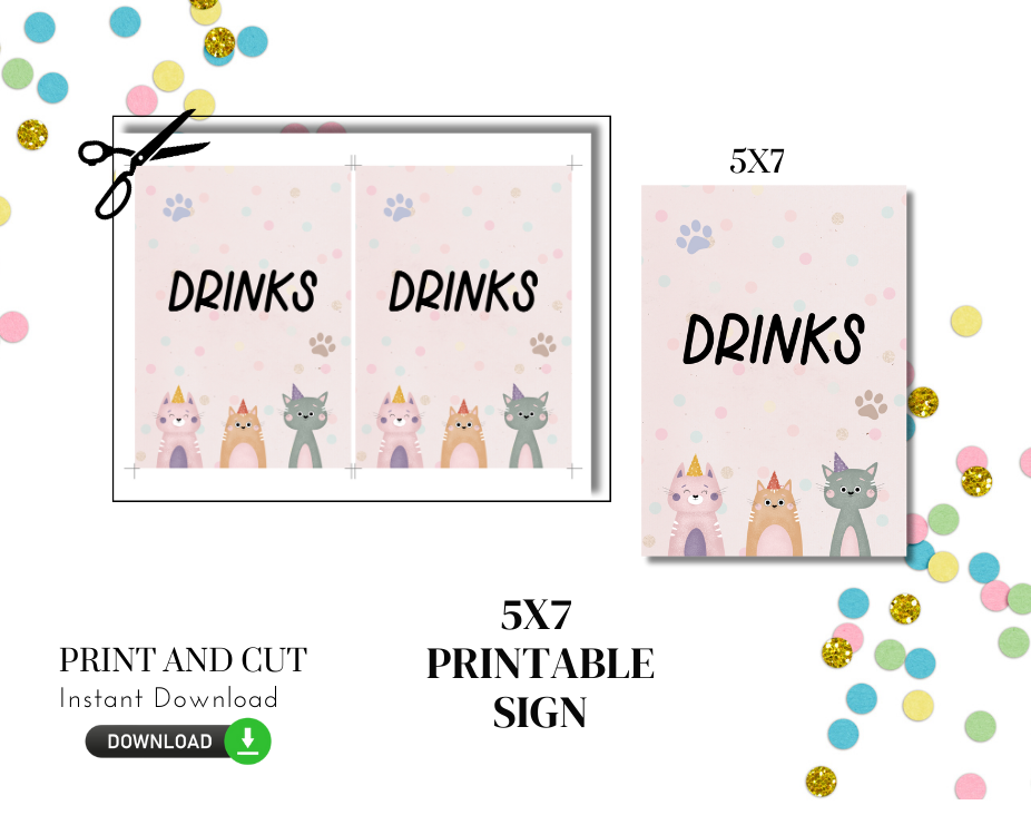 Printable Drinks Sign for Let's Pawty Party 5x7