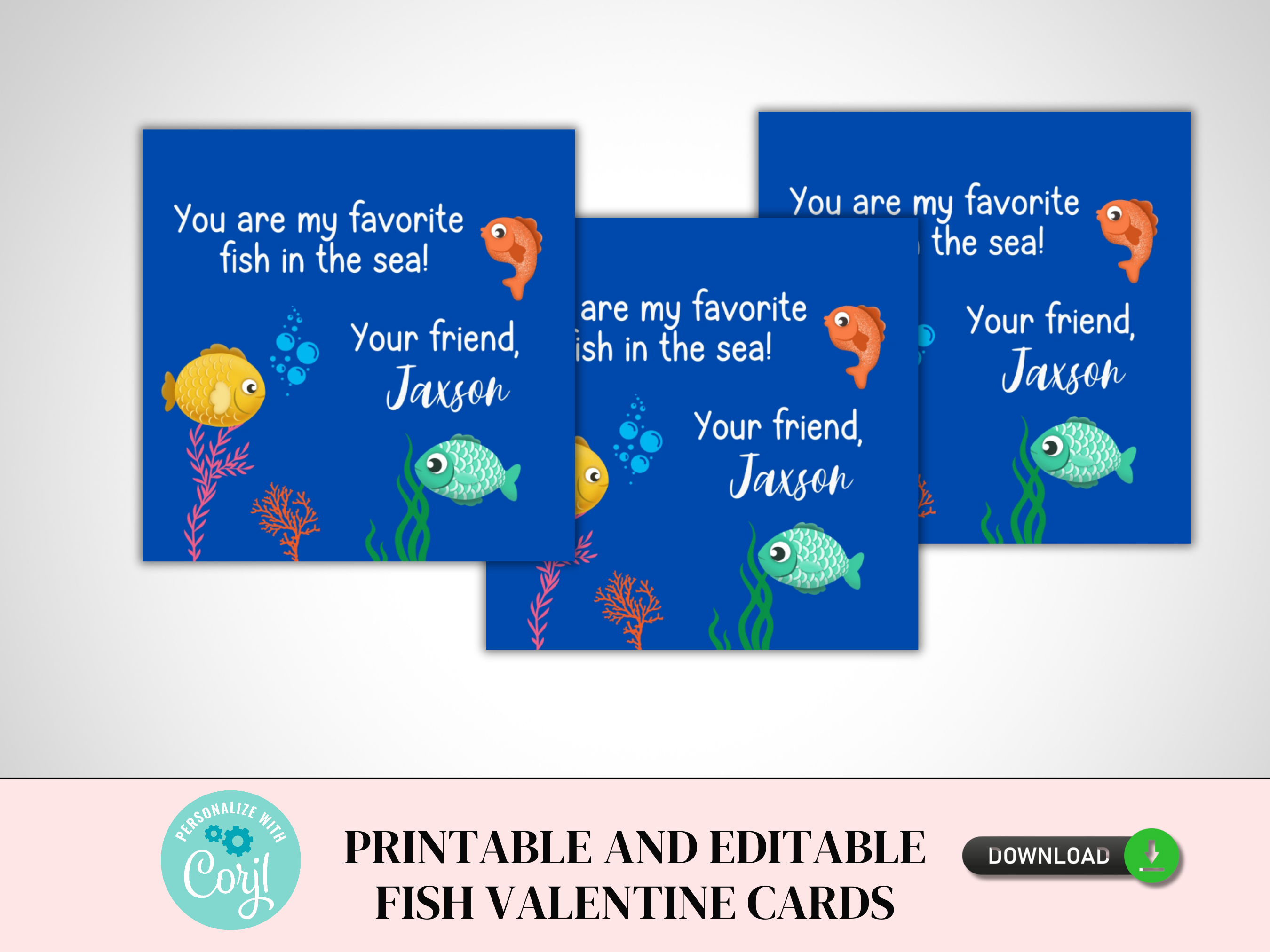 cute fish valentine cards with hook Printable and Editable Fishing Valentine Card – PinkFish Shop