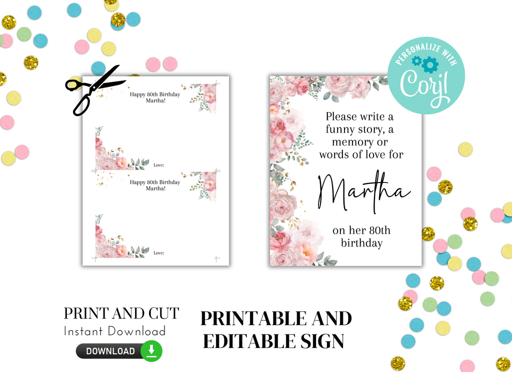 Pink Floral Birthday Wishes Sign (Printable)