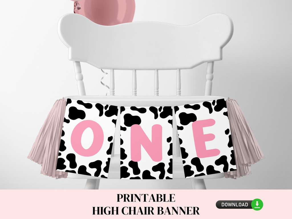 Printable High Chair Banner in cow print and pink letters