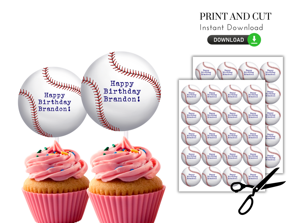 Printable and Editable Baseball Cupcake Toppers