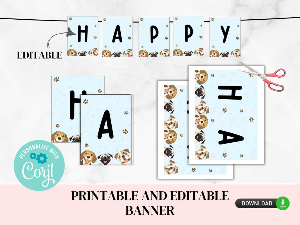 Printable and editable let's pawty banner