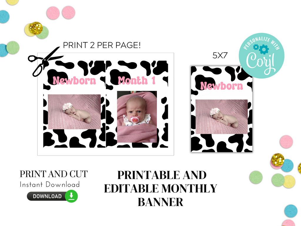Printable holy cow i'm one monthly banner