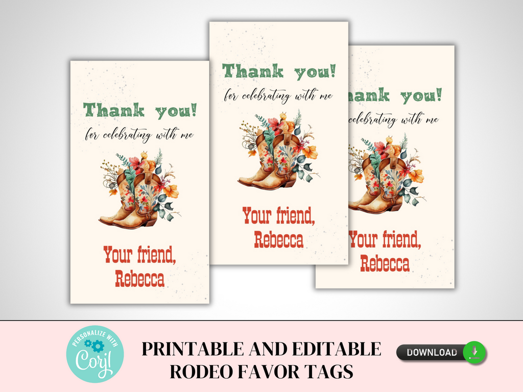 Printable and editable Boho Rodeo Favor Tags