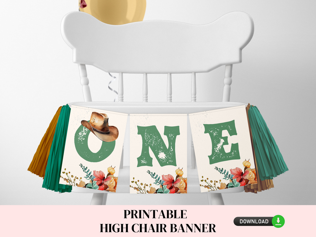 Printable boho first rodeo high chair banner