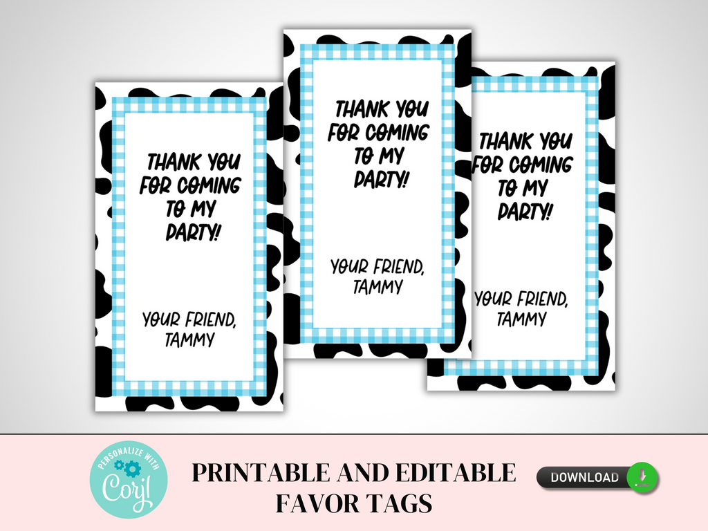 Printable and editable holy cow i'm one favor tag for a farm themed party