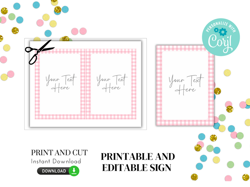 Printable and editable pink gingham sign.