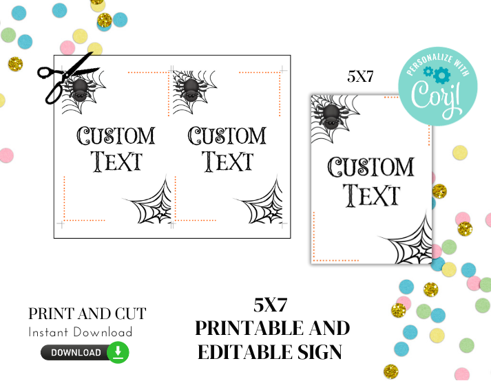 Spider Sign for Halloween - Printable and Editable Party Sign -5"x7"