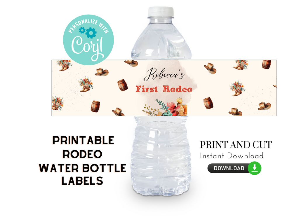 Printable and editable boho rodeo water bottle labels