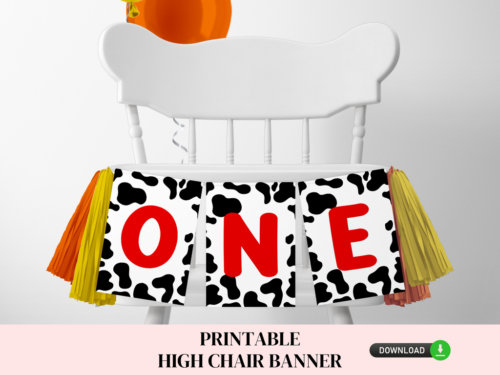 Printable cow print high chair banner in red