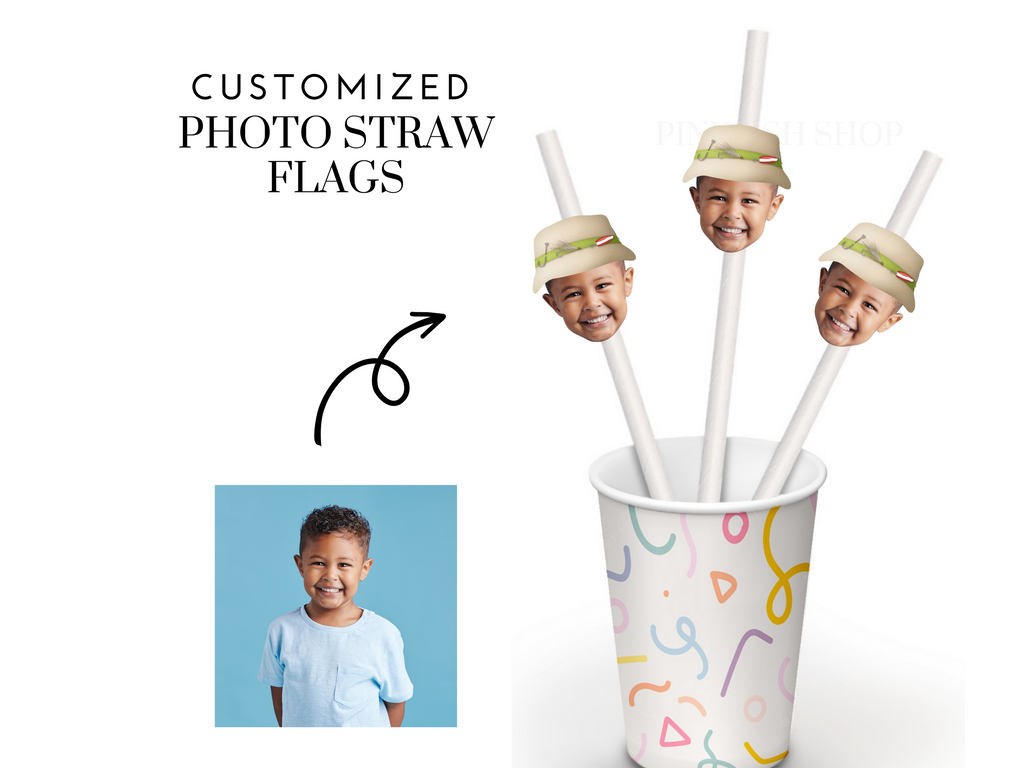 Customized fishing photo straw flags (12 per order)