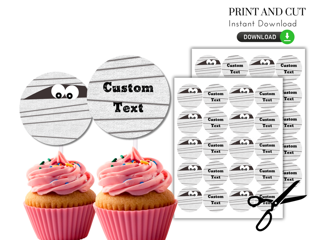 Printable and Editable Mummy Cupcake Toppers