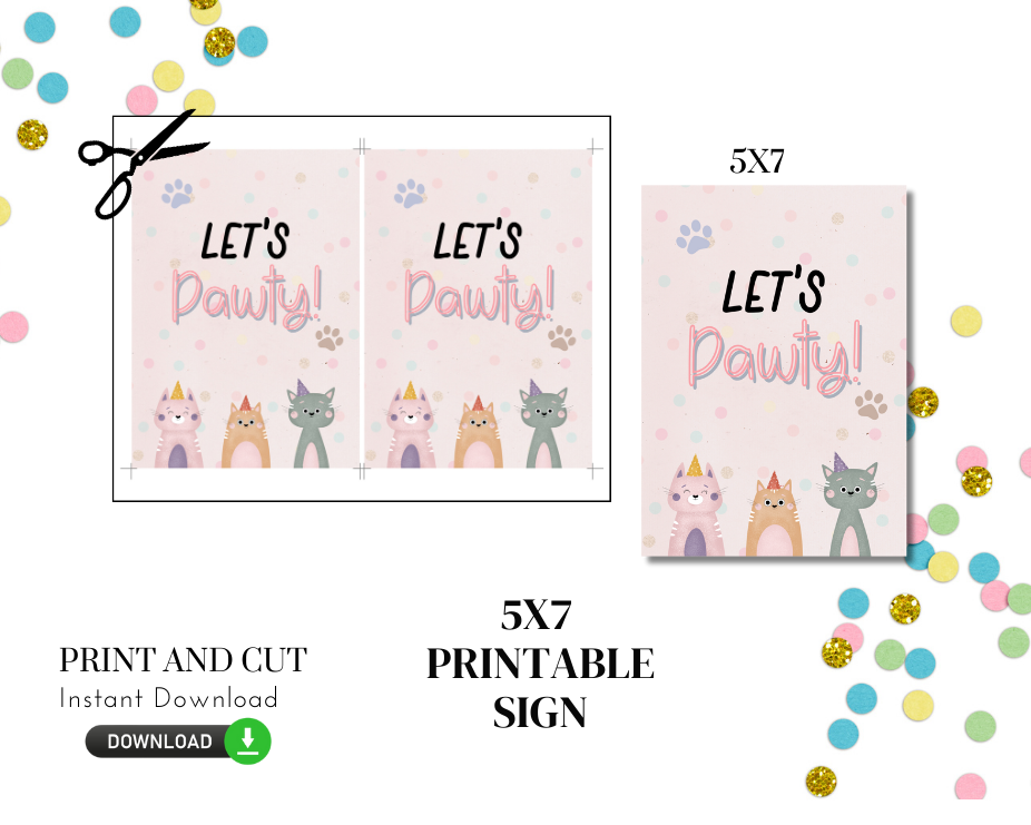 Printable Let's Pawty Sign 5x7