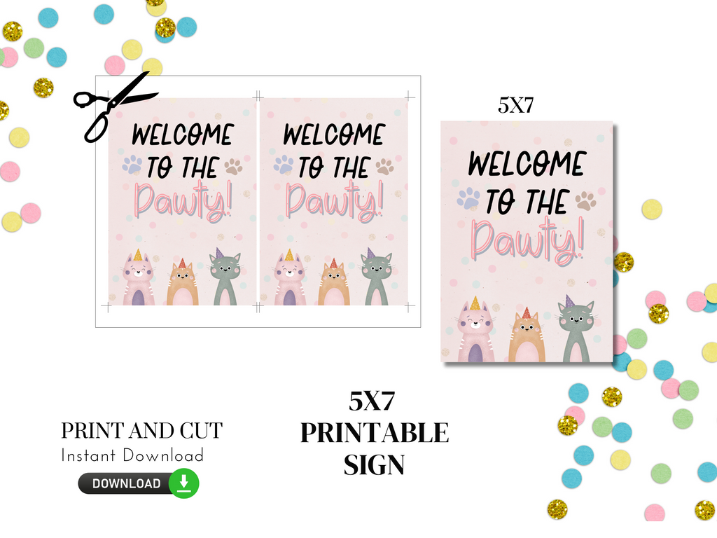 Printable Welcome to the Pawty Sign for Let's Pawty Party 5x7