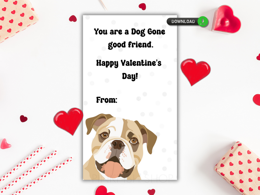 printable bull dog valentines day cards