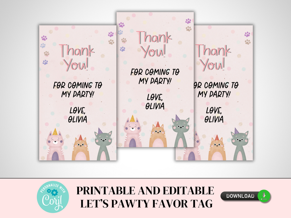 Editable and Printable Let's Pawty Favor Tags