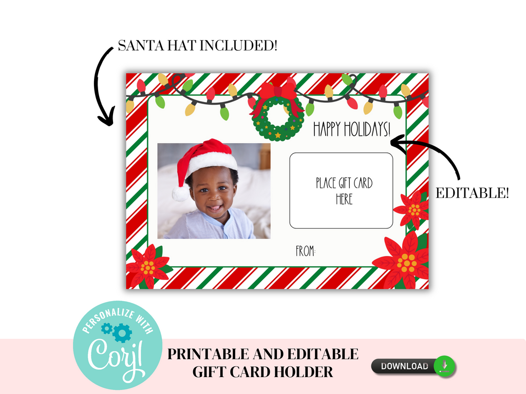 Printable and editable gift card holder with santa hat