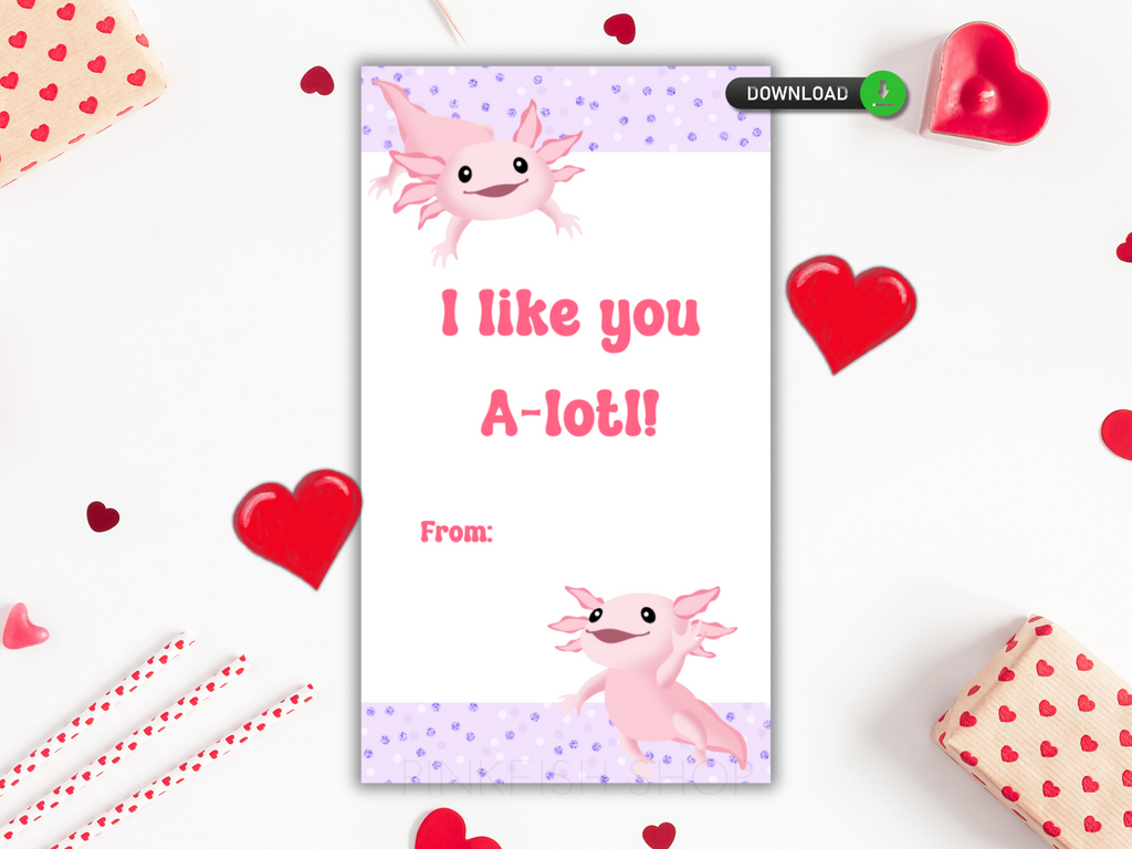 Printable Axolotl Valentine Card