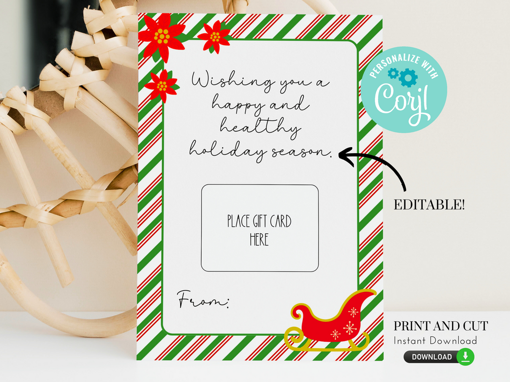 Printable and editable holiday gift card holder