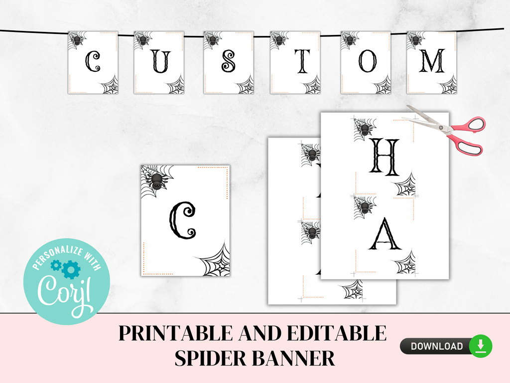 Editable and Printable Halloween Spider Banner