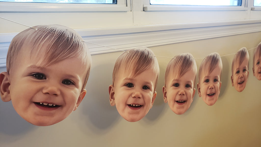 Customized face banner personalized with photo of your choosing. Great for birthday parties!