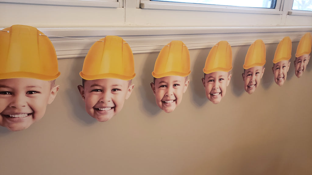 8 ft photo banner with faces sized 9.25" tall