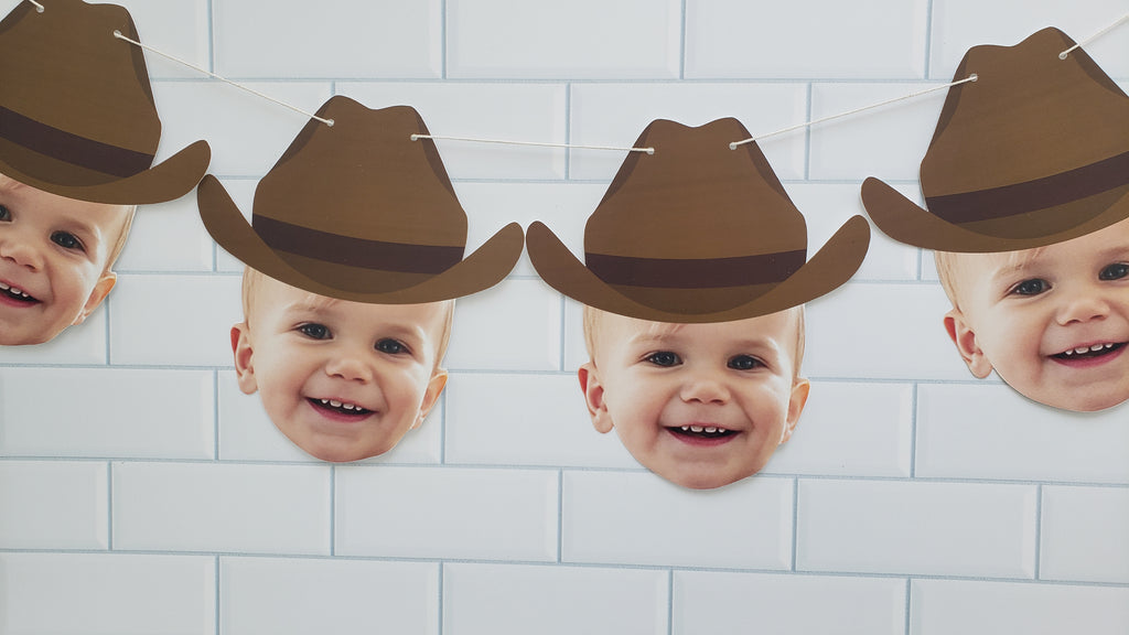 Custom face banner with brown cowboy hat on top