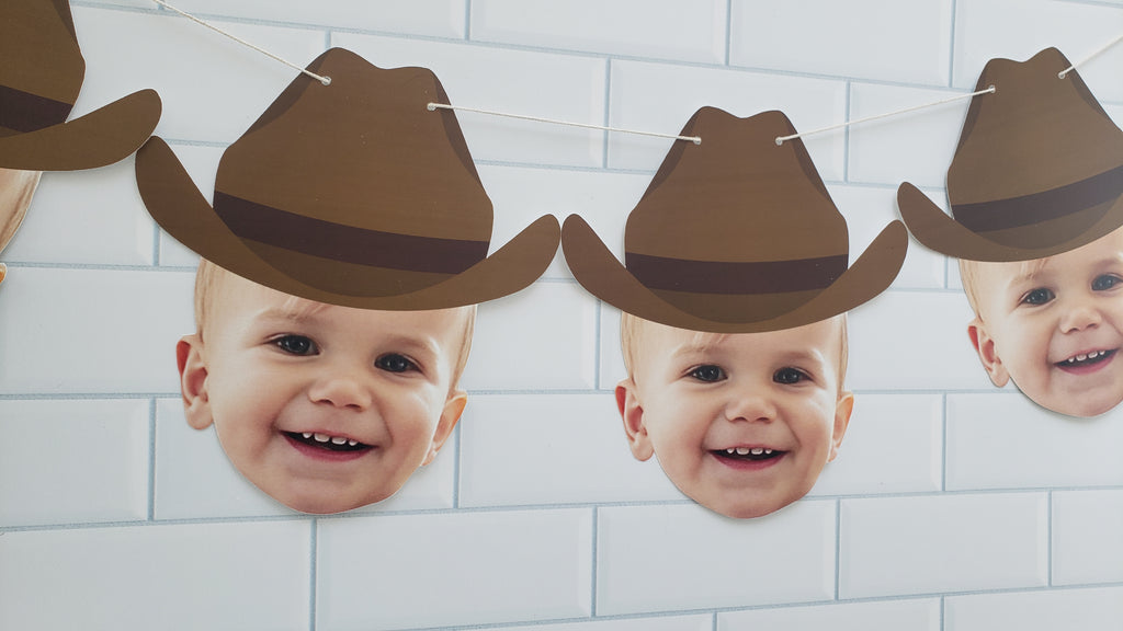My first rodeo party banner with face and cowboy hat