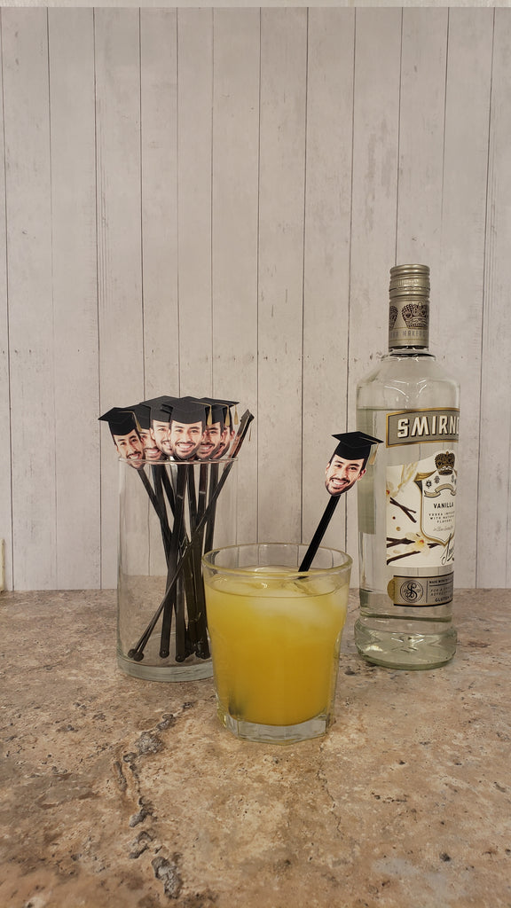 Custom photo drink stirrers for graduation party