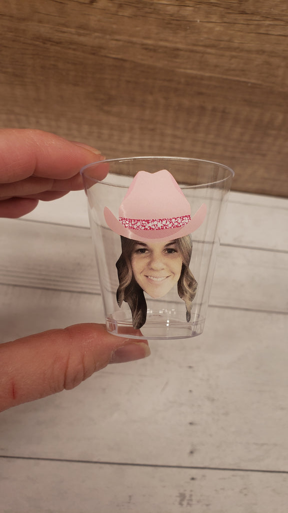 Shot glasses with Face and Cowgirl hat for Rodeo Party