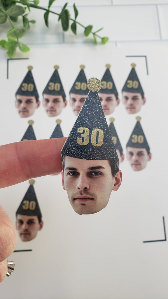 Face Stickers Customized with Face and Black Glitter Party Hat