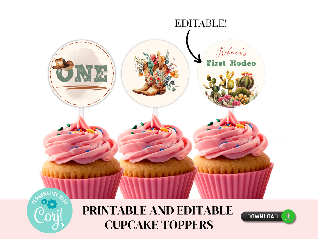 Printable and Editable Boho Rodeo Cupcake Toppers