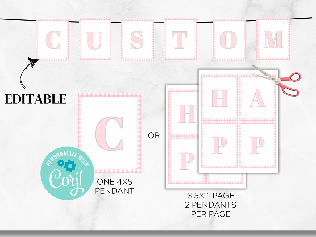 Printable and editable pink gingham it's a girl baby shower
