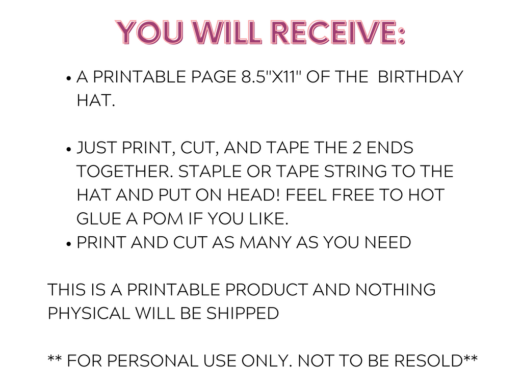 directions for Print and cut pink gingham party hats