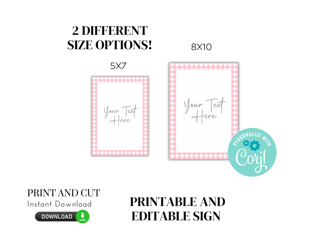 DIY pink gingham signs for it's a girl baby shower.
