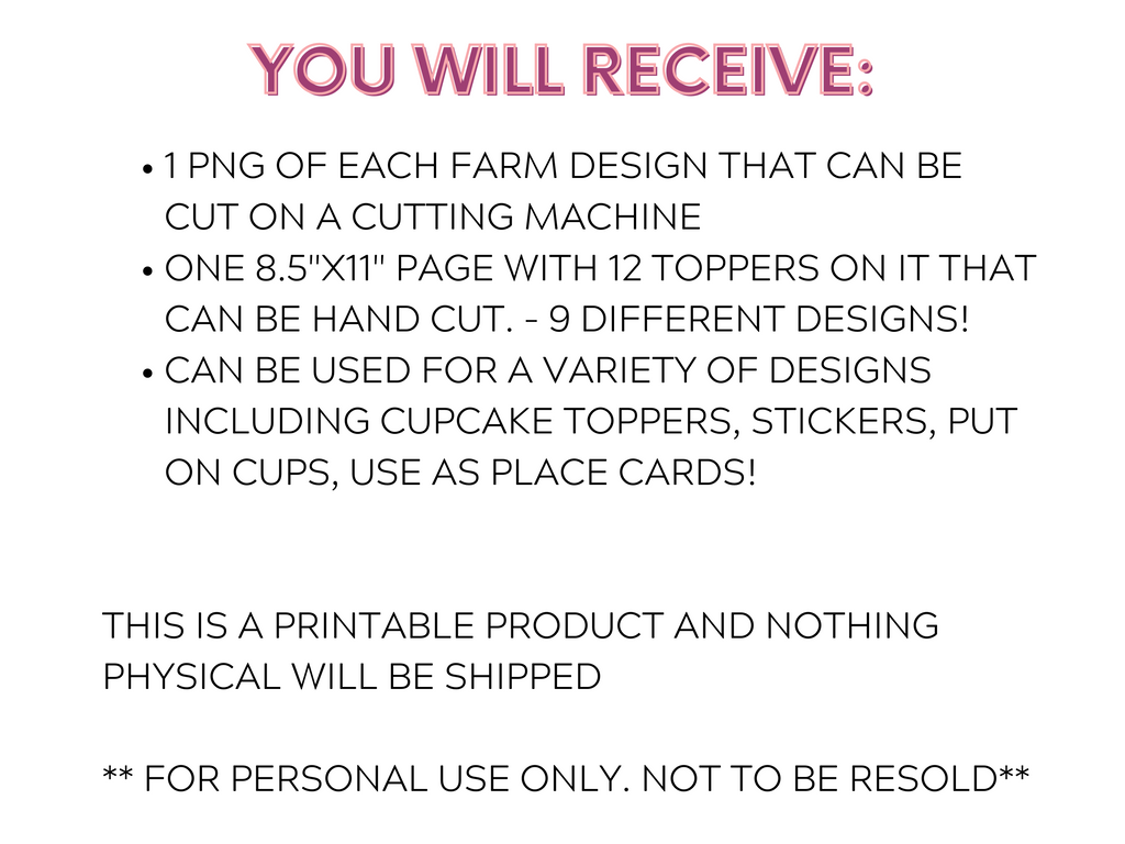 Farm Themed Cupcake Toppers - Printable