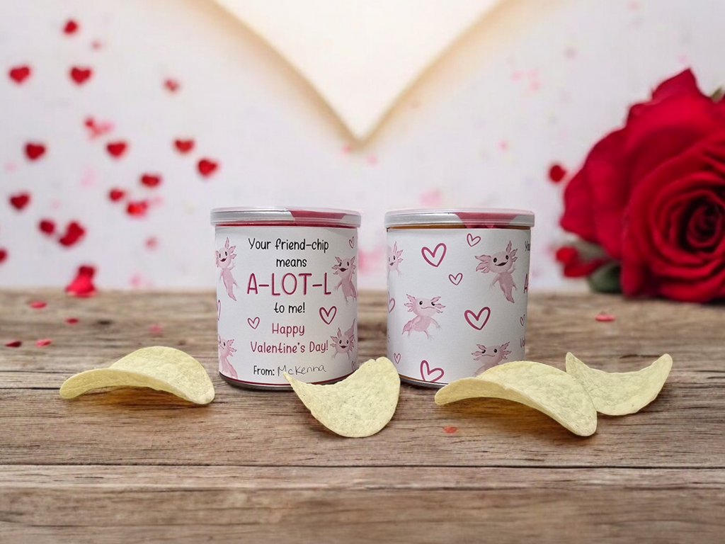 2 chip cans with axolotl design for valetine's day
