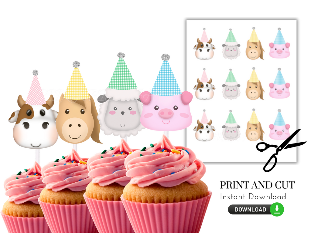 printable farm animal cupcake toppers