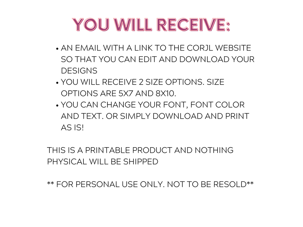What you will receive for Printable and editable pink gingham sign.