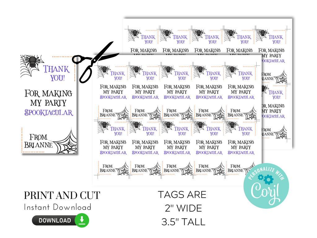 Editable and Printable Spider Favor Tags