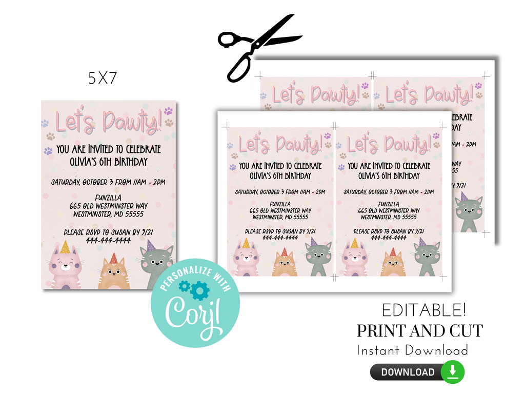 Editable and Printable Let's Pawty Invitation