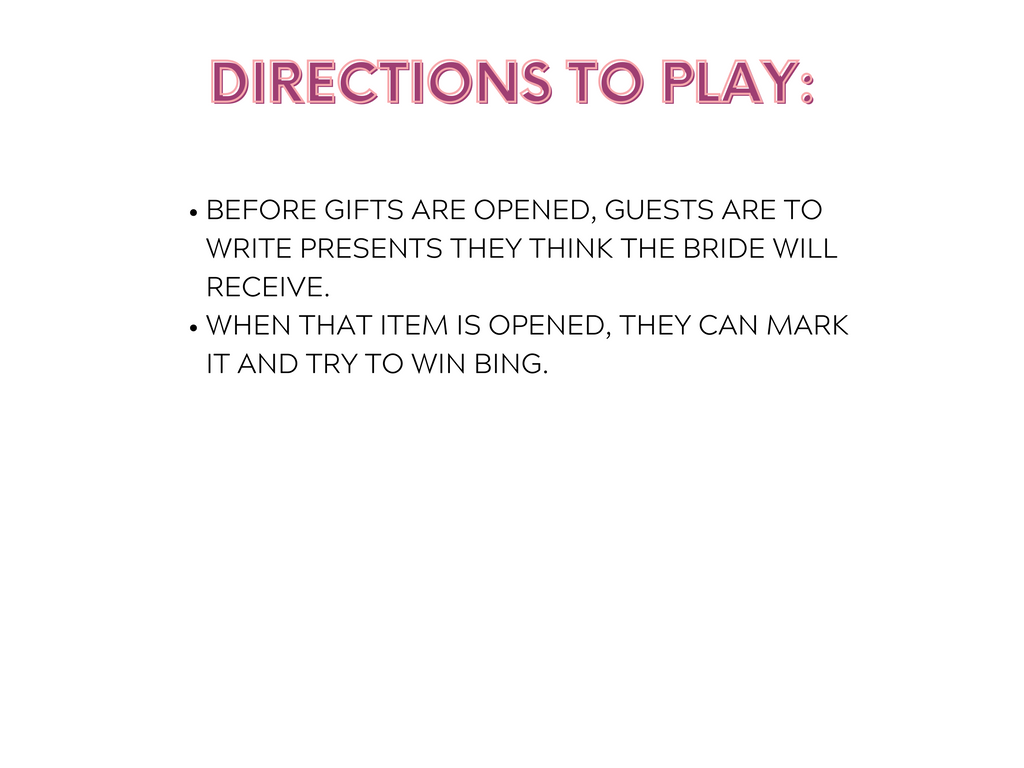 Printable Bridal Shower Bingo