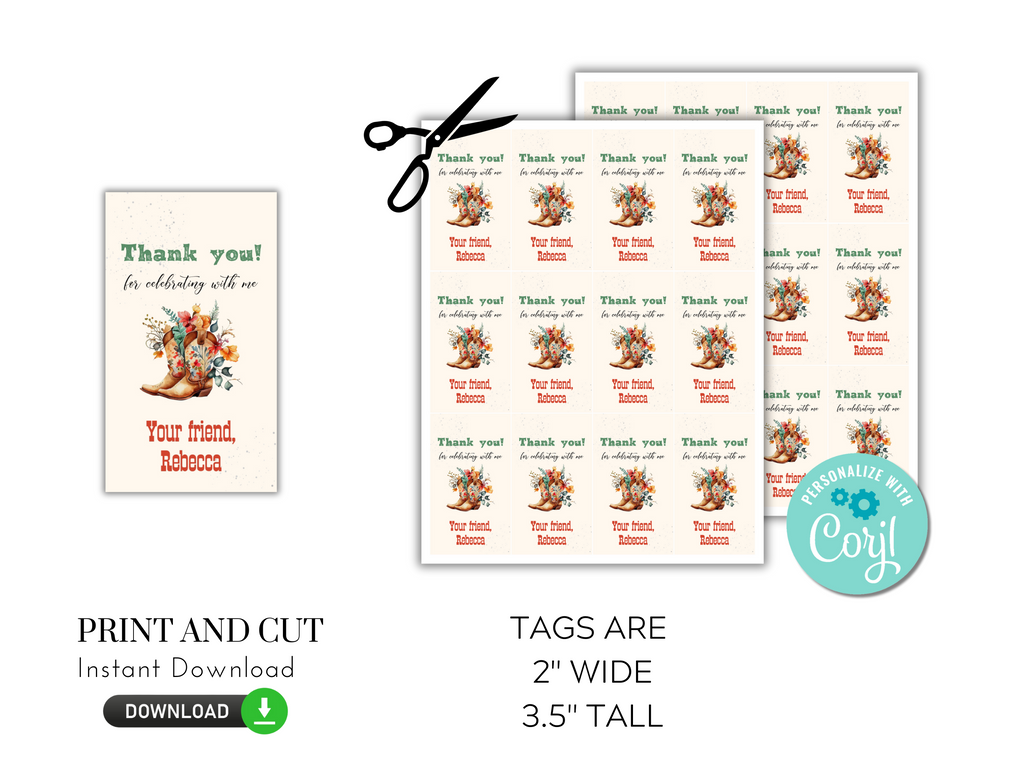 Printable and editable Boho Rodeo Favor Tags