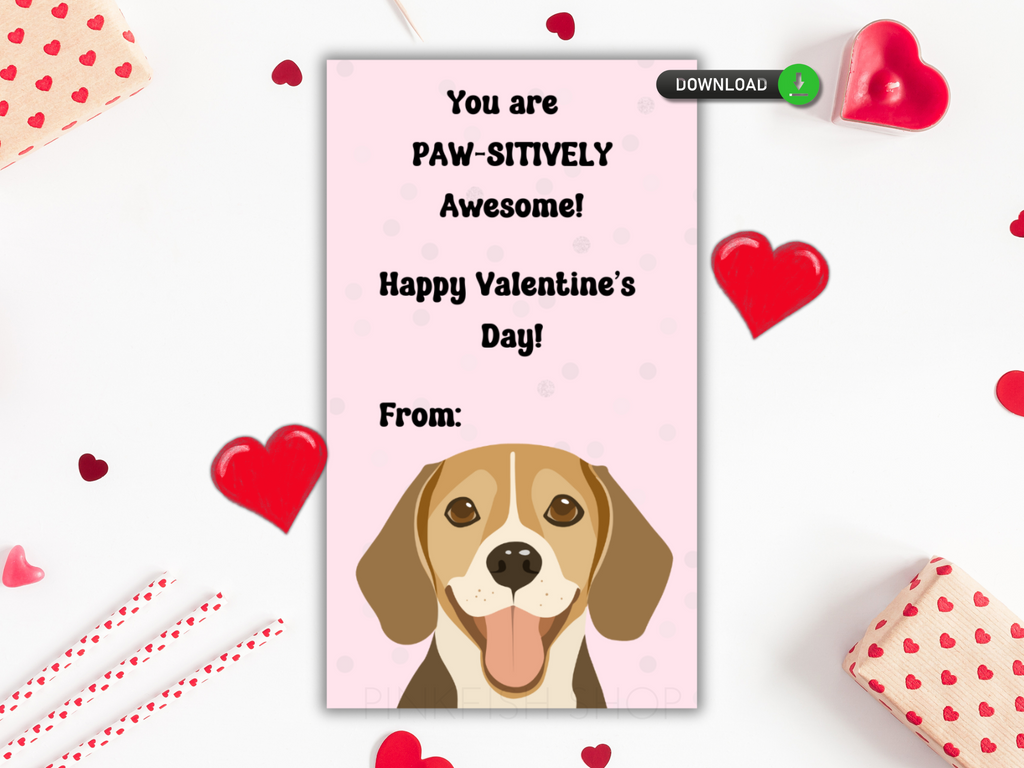 Printable beagle valentine's day card