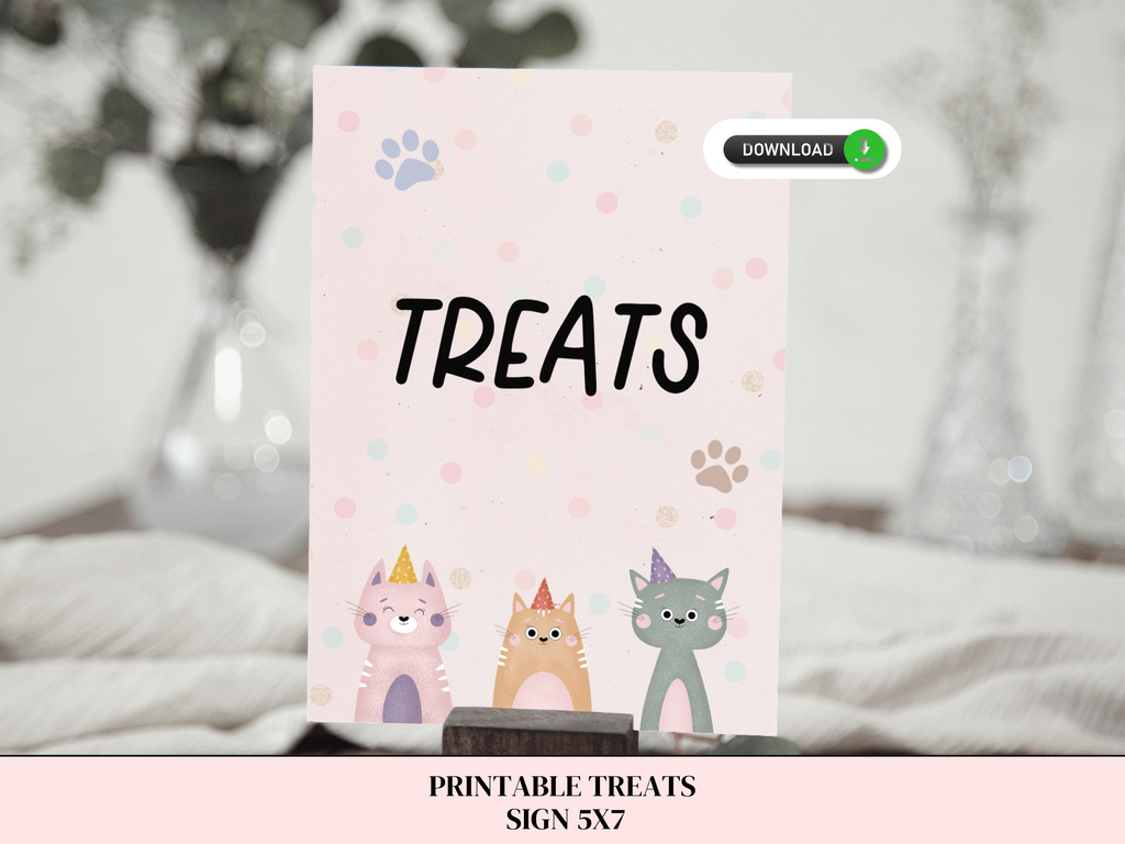 Printable 5x7 Treats sign for let's pawty party