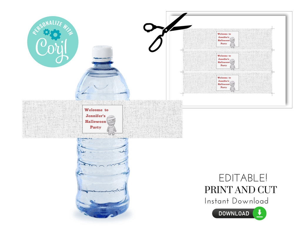 Printable and Editable Mummy Water Bottle Label