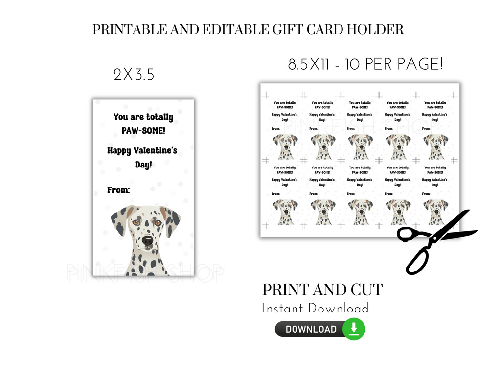 Printable Dalmation Valentine's Day Card